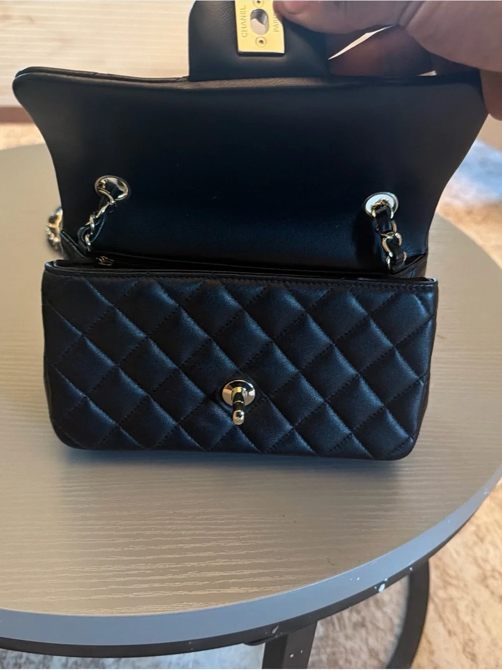 CHANEL Black Quilted Shoulder Bag with silver Hardware